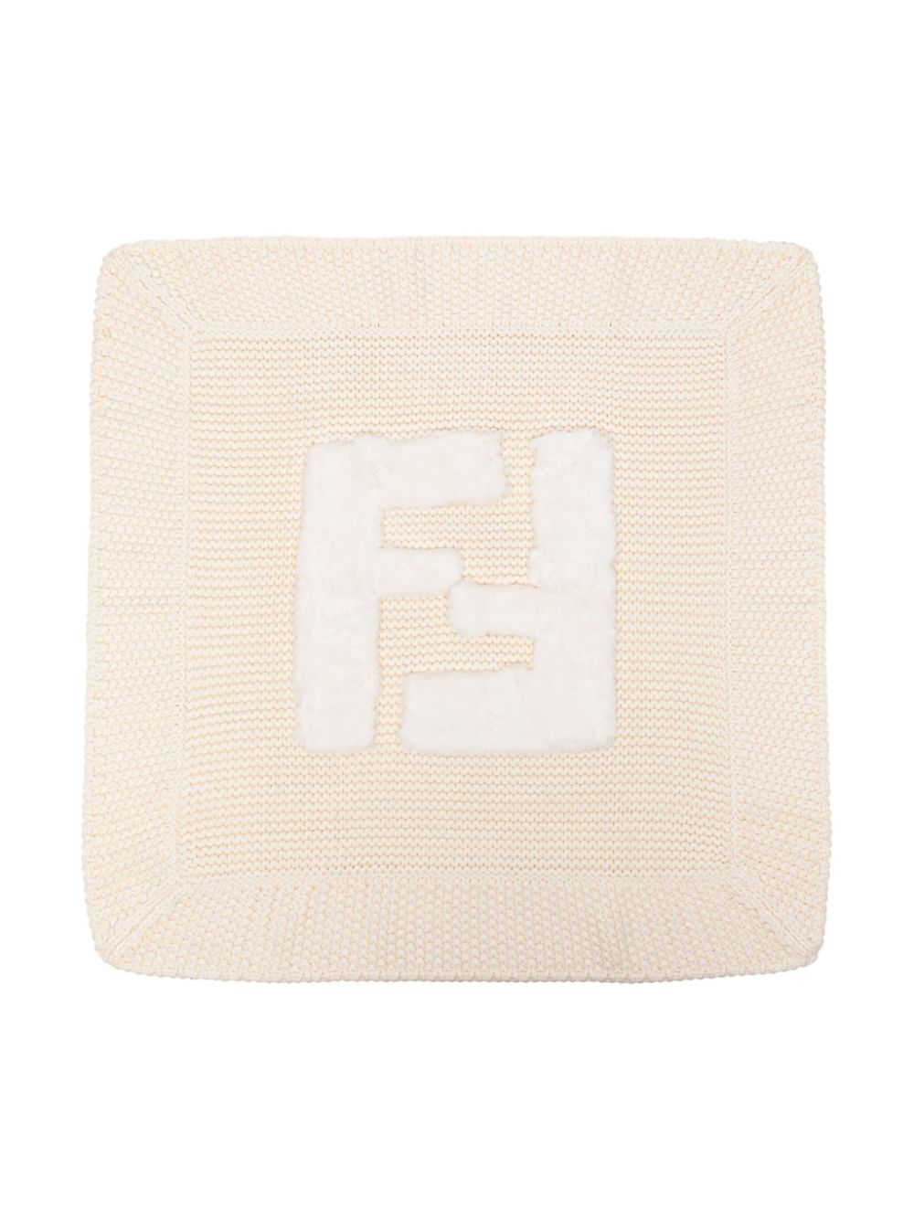 Coperta con ricamo logo in pelliccia per neonato Fendi Kids beige con bordo a contrasto - Rubino Kids