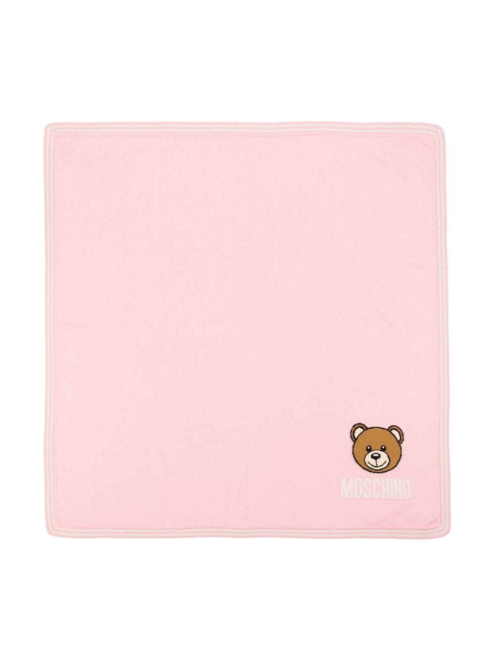 Coperta per neonata Moschino Kids rosa con motivo Teddy Bear a intarsi - Rubino Kids