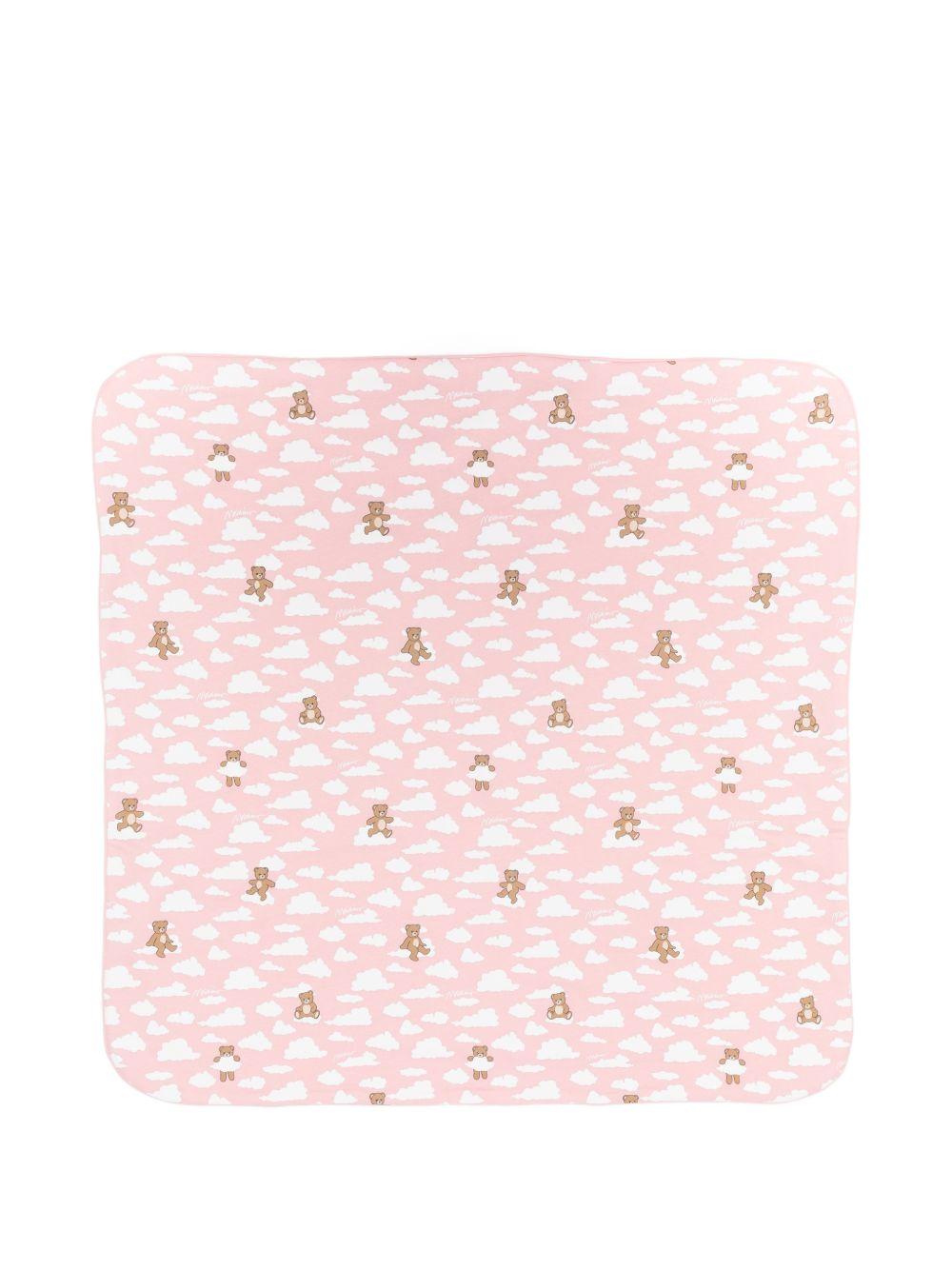 Coperta per neonata Moschino Kids rosa con stampa peluche a forma di nuvola all - over - Rubino Kids