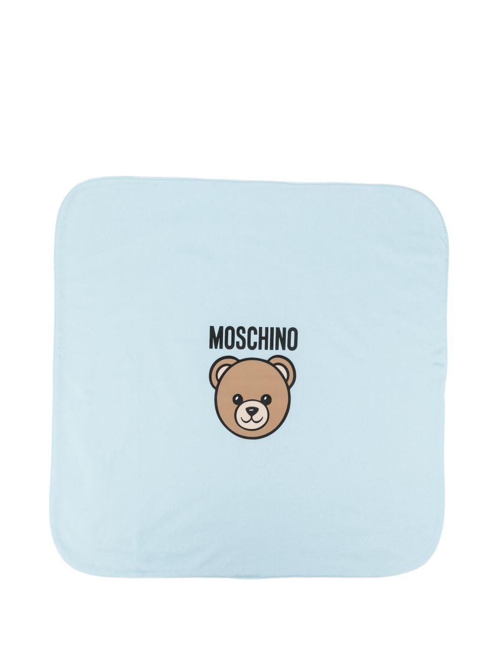 Coperta per neonato Moschino Kids azzurro con stampa Teddy Bear - Rubino Kids