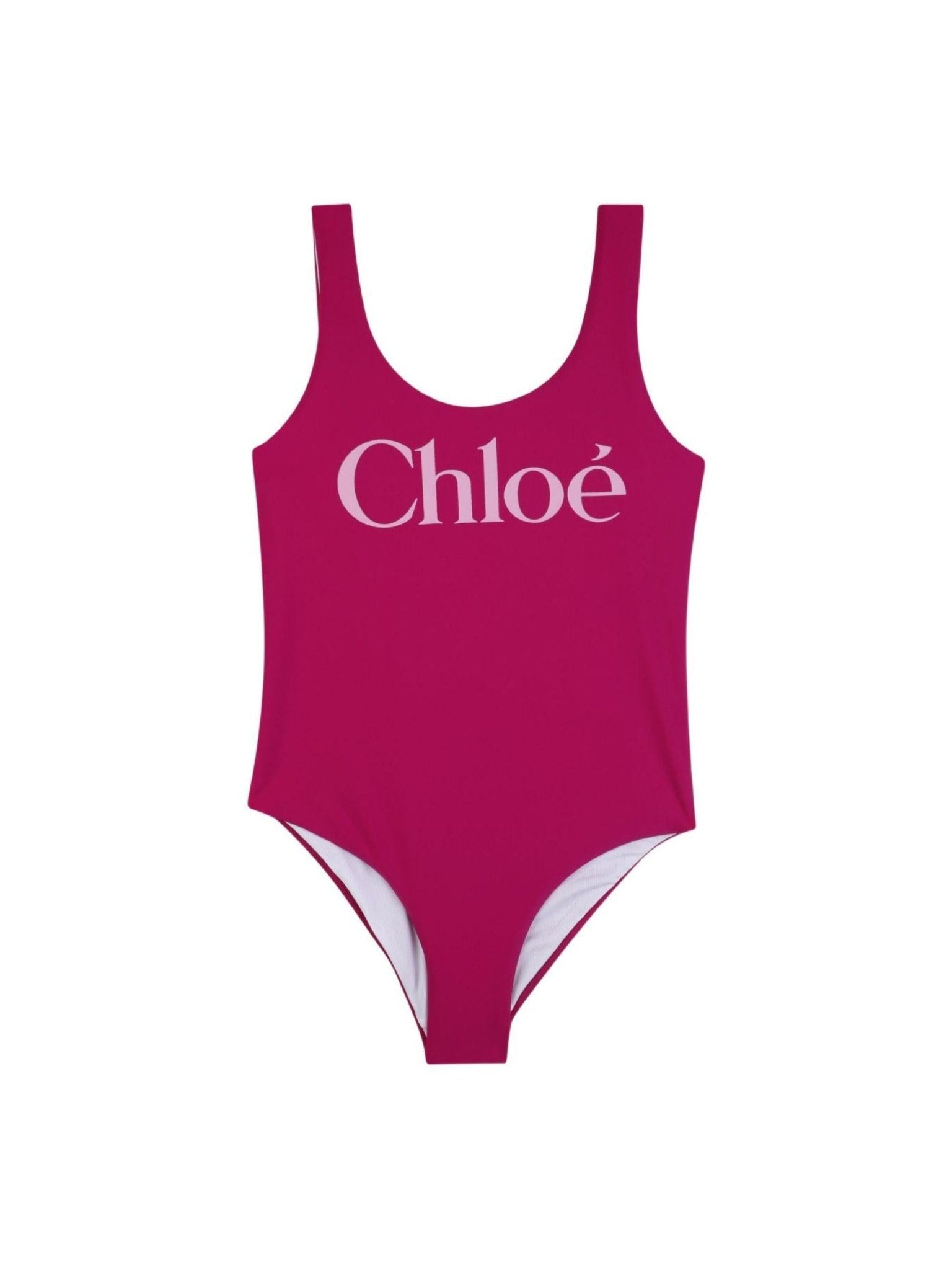 Costume da bagno per bambina Chloé Kids magenta con stampa logo - Rubino Kids