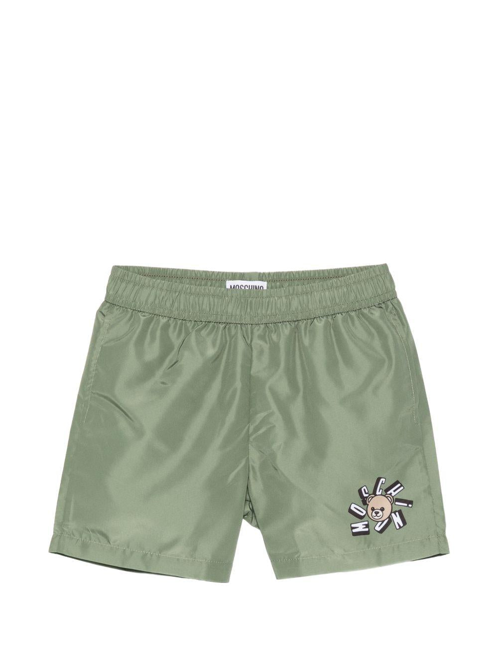 Costume da bagno per bambino Moschino Kids verde con stampa logo - Rubino Kids