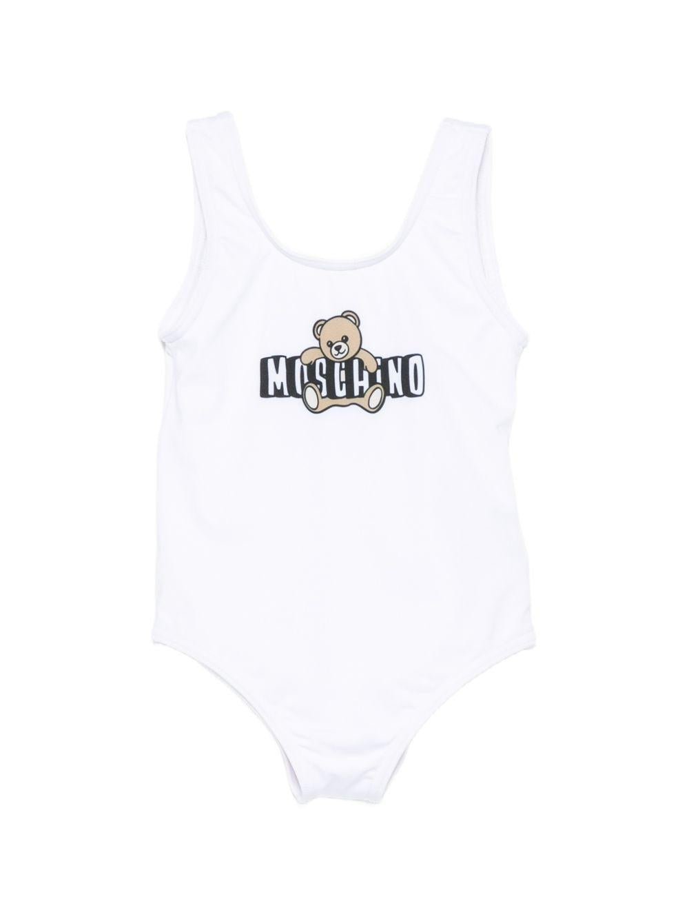 Costume da bagno per neonata Moschino Kids bianco con stampa grafica sul davanti - Rubino Kids