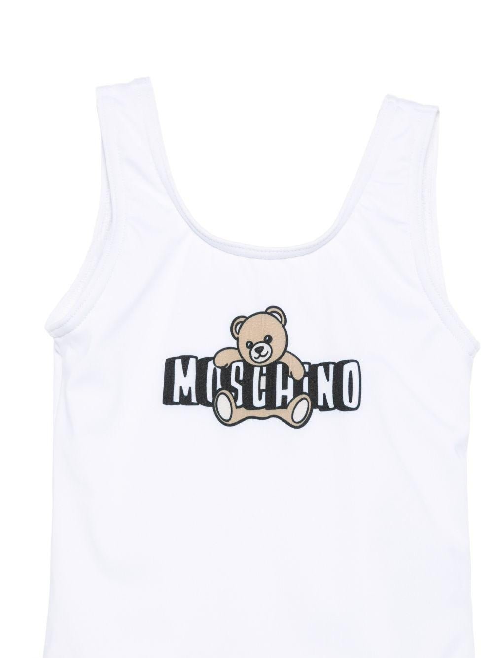 Costume da bagno per neonata Moschino Kids bianco con stampa grafica sul davanti - Rubino Kids