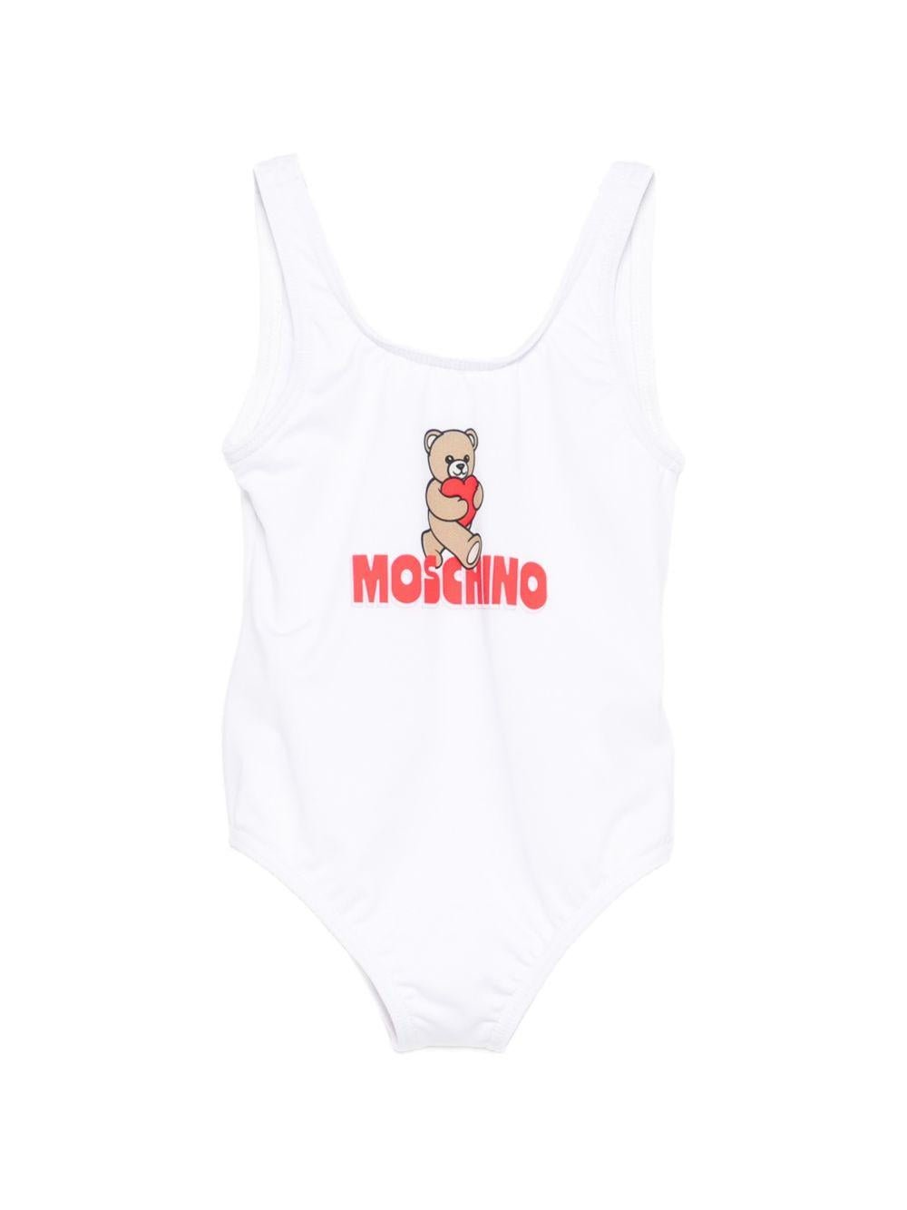 Costume da bagno per neonata Moschino Kids bianco con stampa orso sul davanti - Rubino Kids