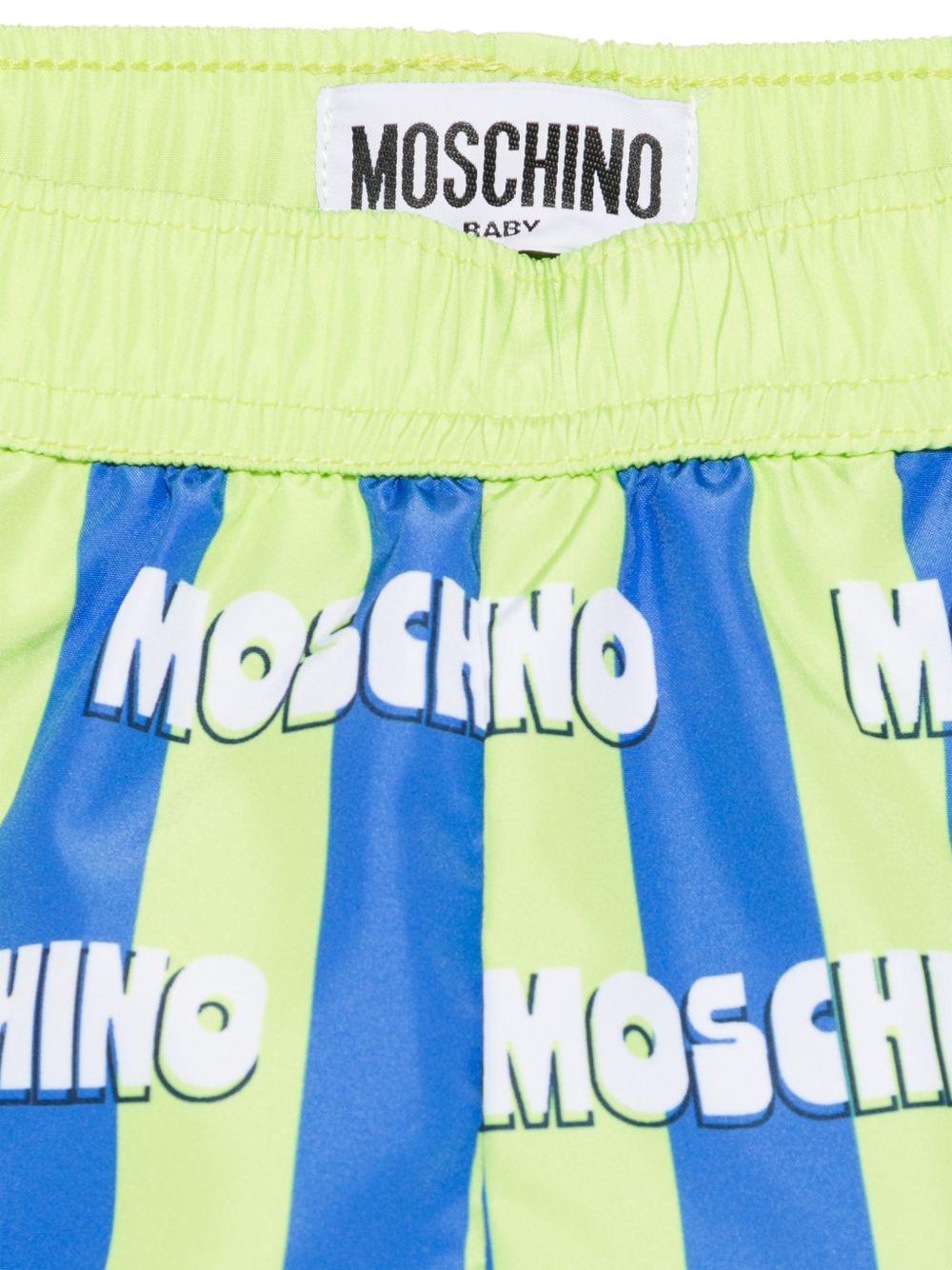 Costume da bagno per neonato Moschino Kids verde con motivo a righe azzurre - Rubino Kids