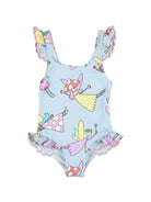 Costume intero con stampa per bambina Stella McCartney Kids azzurro con scollo ampio - Rubino Kids