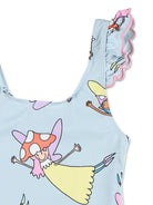 Costume intero con stampa per bambina Stella McCartney Kids azzurro con scollo ampio - Rubino Kids