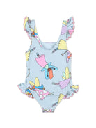 Costume intero con stampa per bambina Stella McCartney Kids azzurro con scollo ampio - Rubino Kids