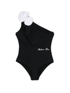 Costume intero monospalla per bambina Balmain Kids nero con stampa con logo laterale - Rubino Kids