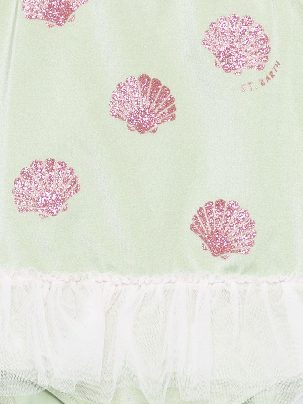 Costume intero per bambina MC2 Saint Barth Kids verde con stampa conchiglie - Rubino Kids