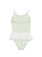 Costume intero per bambina MC2 Saint Barth Kids verde con stampa conchiglie - Rubino Kids