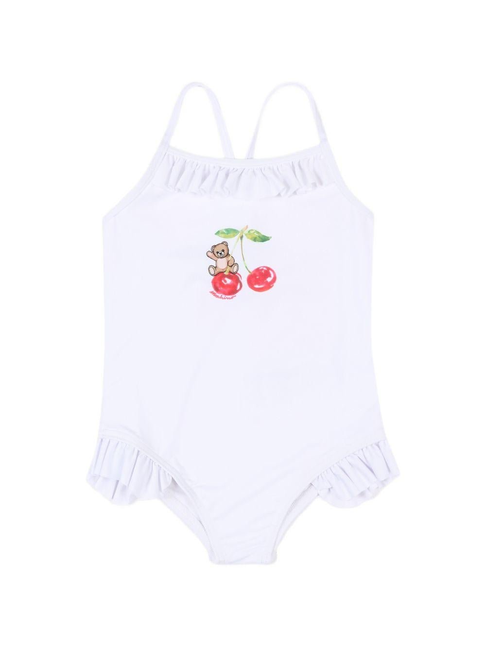 Costume intero per neonata Moschino Kids bianco con ruches - Rubino Kids
