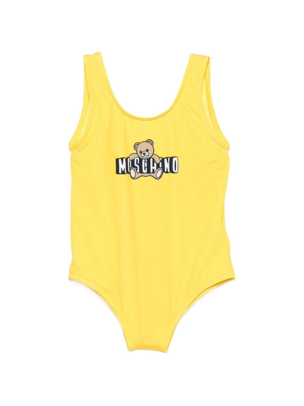 Costume intero per neonata Moschino Kids giallo con stampa Teddy sul davanti - Rubino Kids
