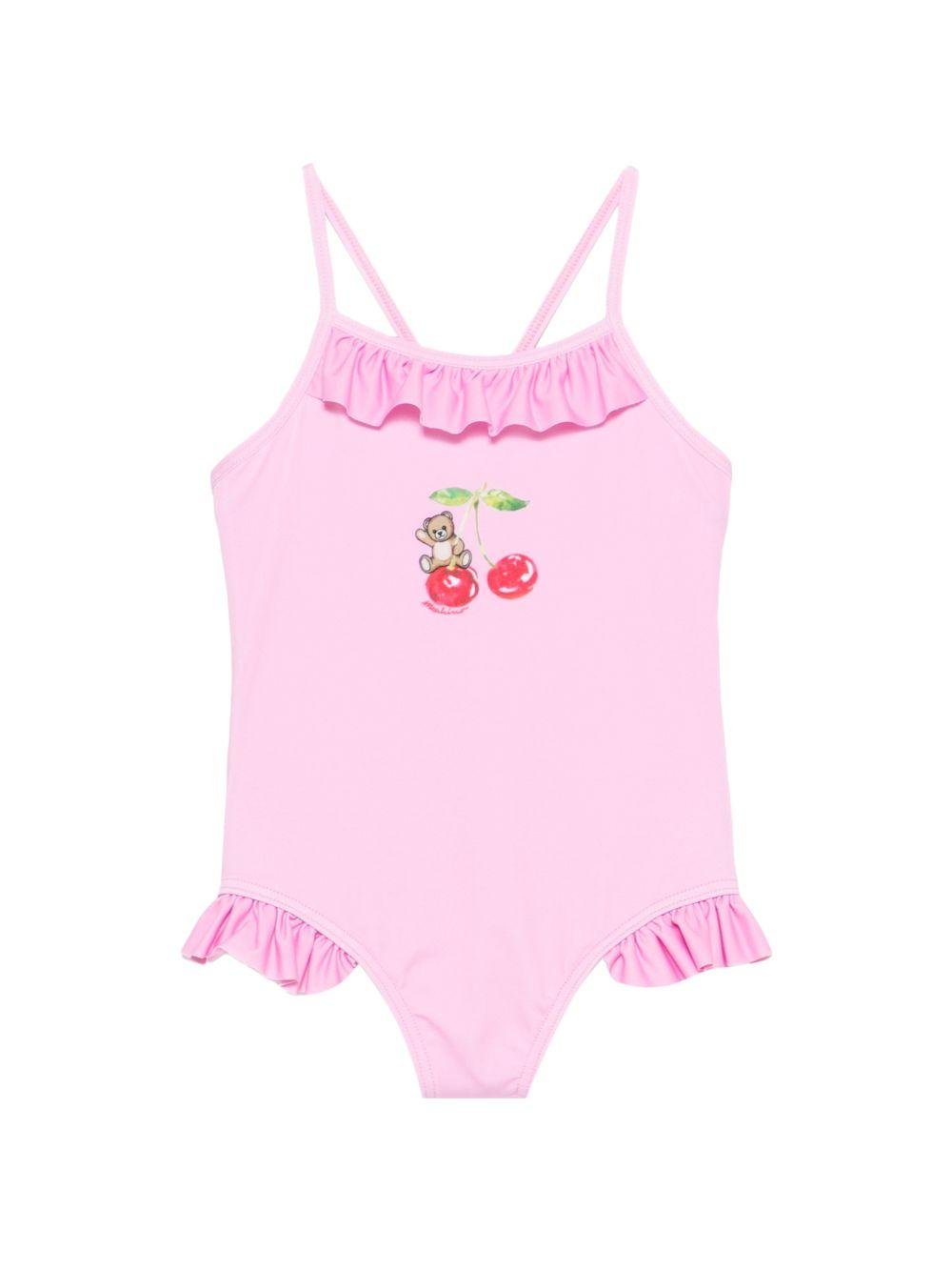 Costume intero per neonata Moschino Kids rosa con stampa Teddy Bear sul davanti - Rubino Kids