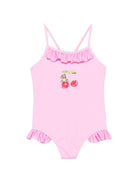 Costume intero per neonata Moschino Kids rosa con stampa Teddy Bear sul davanti - Rubino Kids