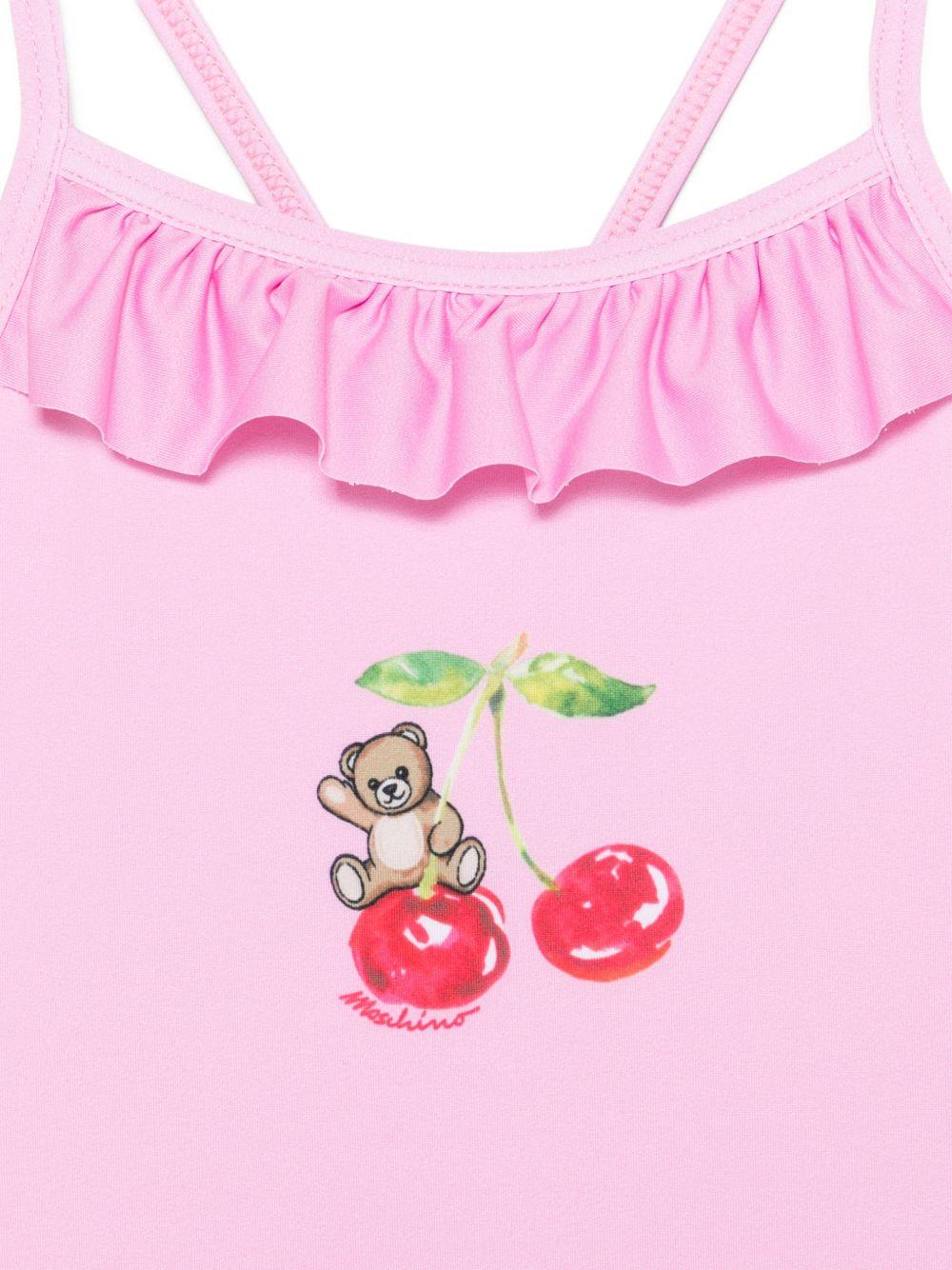 Costume intero per neonata Moschino Kids rosa con stampa Teddy Bear sul davanti - Rubino Kids