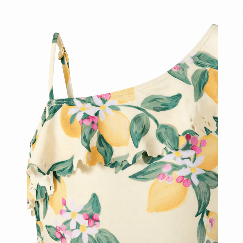 Costume Net per bambina Molo beige con stampa Limoni all - over - Rubino Kids