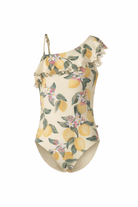 Costume Net per bambina Molo beige con stampa Limoni all - over - Rubino Kids