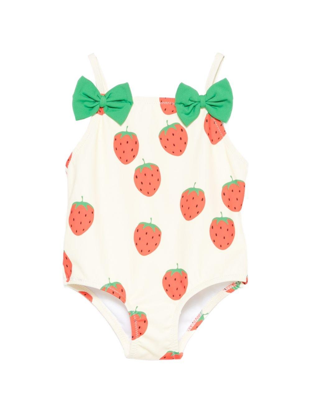 Costume per neonata Mini Rodini bianco con stampa fragole all - over - Rubino Kids