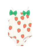 Costume per neonata Mini Rodini bianco con stampa fragole all - over - Rubino Kids