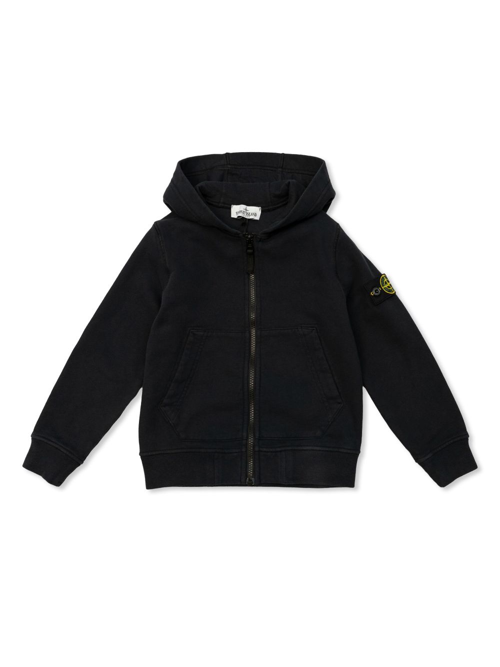 Felpa con applicazione Compass per babino Stone Island Junior nero con cappuccio - Rubino Kids