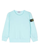 Felpa con applicazione Compass per bambino Stone Island Junior azzurro con trama jersey - Rubino Kids