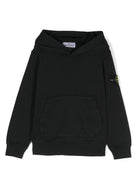 Felpa con applicazione Compass per bambino Stone Island Junior nero con cappuccio - Rubino Kids