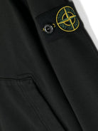 Felpa con applicazione Compass per bambino Stone Island Junior nero con cappuccio - Rubino Kids