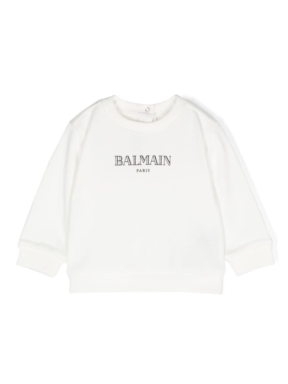 Felpa con applicazione per neonato Balmain Kids bianco con girocollo - Rubino Kids