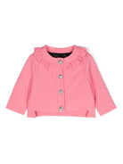 Felpa con arricciature e incisione su moneta per neonata Balmain Kids rosa con scollo rotondo - Rubino Kids