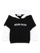 Felpa con cappuccio con logo ricamato per neonato Moschino Kids nera con polsini a coste - Rubino Kids