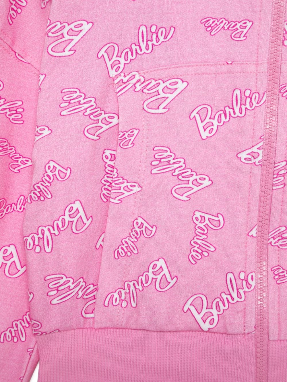 Felpa con cappuccio con stampa del logo x Barbie per bambina Monnalisa rosa con spalle scese - Rubino Kids