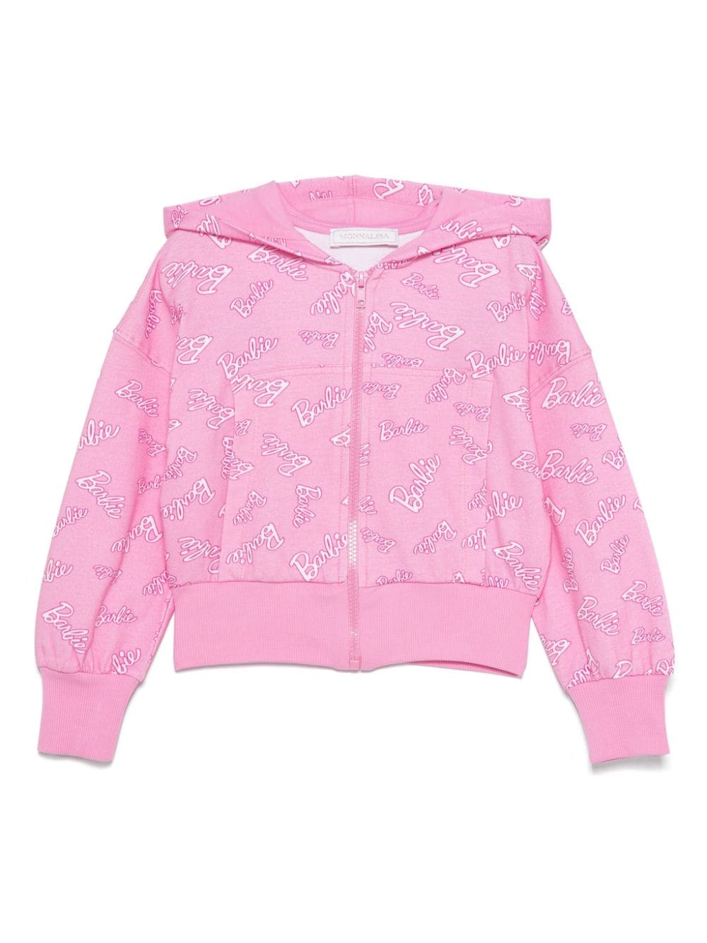 Felpa con cappuccio con stampa del logo x Barbie per bambina Monnalisa rosa con spalle scese - Rubino Kids