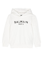 Felpa con cappuccio e stampa logo in vernice per bambino Balmain Kids bianco con maniche lunghe - Rubino Kids