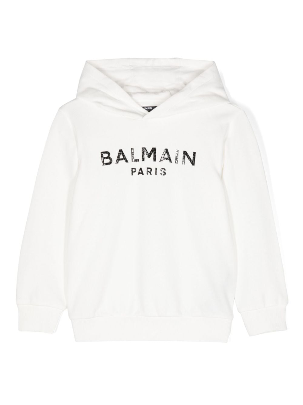 Felpa con cappuccio e stampa logo in vernice per bambino Balmain Kids bianco con maniche lunghe - Rubino Kids