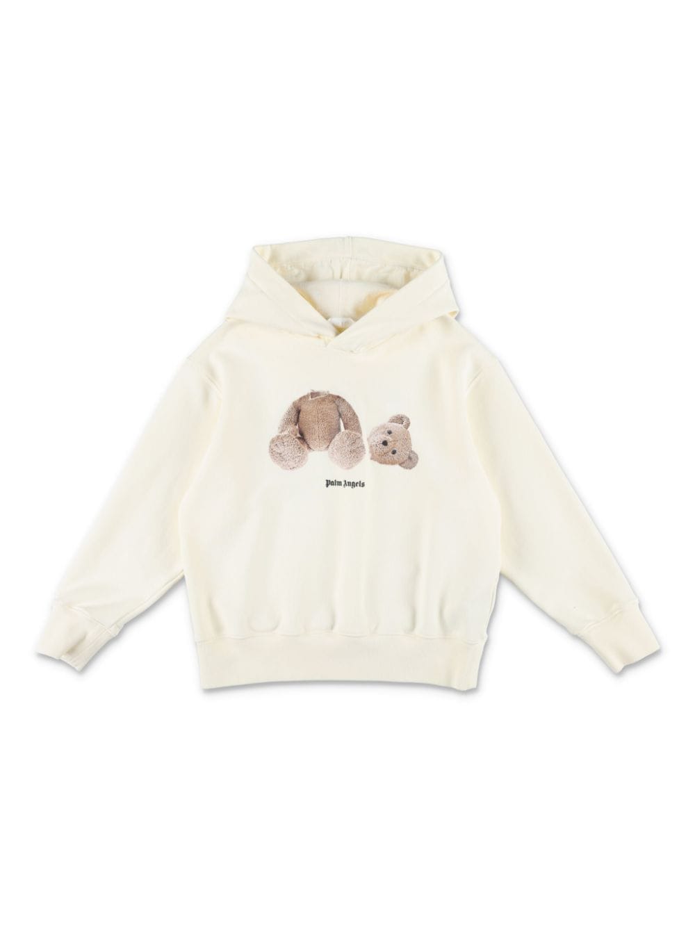 Felpa con cappuccio orso per bambino Palm Angels Kids beige con bordo a coste - Rubino Kids