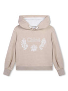 Felpa con cappuccio per bambina Chloé Kids beige con ricamo con slogan - Rubino Kids