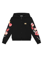 Felpa con cappuccio per bambina Dolce & Gabbana Kids nero con chiusura frontale con zip - Rubino Kids