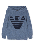 Felpa con cappuccio per bambino Emporio Armani Kids blu con logo intarsiato - Rubino Kids