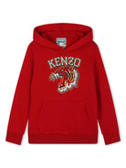 Felpa con cappuccio per bambino Kenzo Kids rosso con ricamo con logo frontale - Rubino Kids