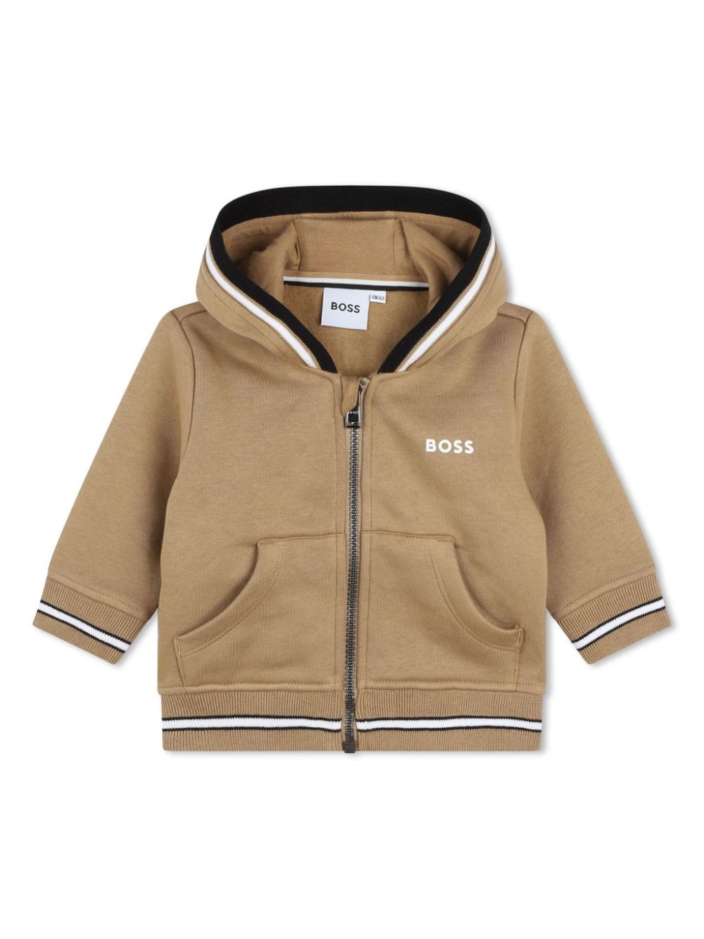 Felpa con cappuccio per neonato BOSS Kidswaer beige con bordi a contrasto - Rubino Kids