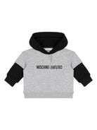 Felpa con cappuccio per neonato Moschino Kids grigio con design bicolore - Rubino Kids