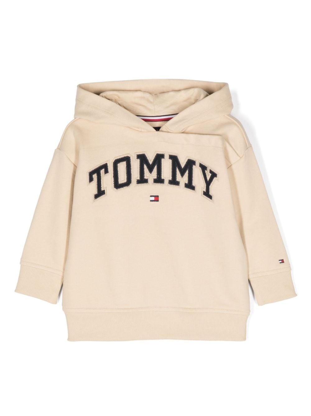 Felpa con cappuccio per neonato Tommy Hilfiger Junior beige con ricamo con logo frontale - Rubino Kids