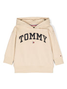 Felpa con cappuccio per neonato Tommy Hilfiger Junior beige con ricamo con logo frontale - Rubino Kids