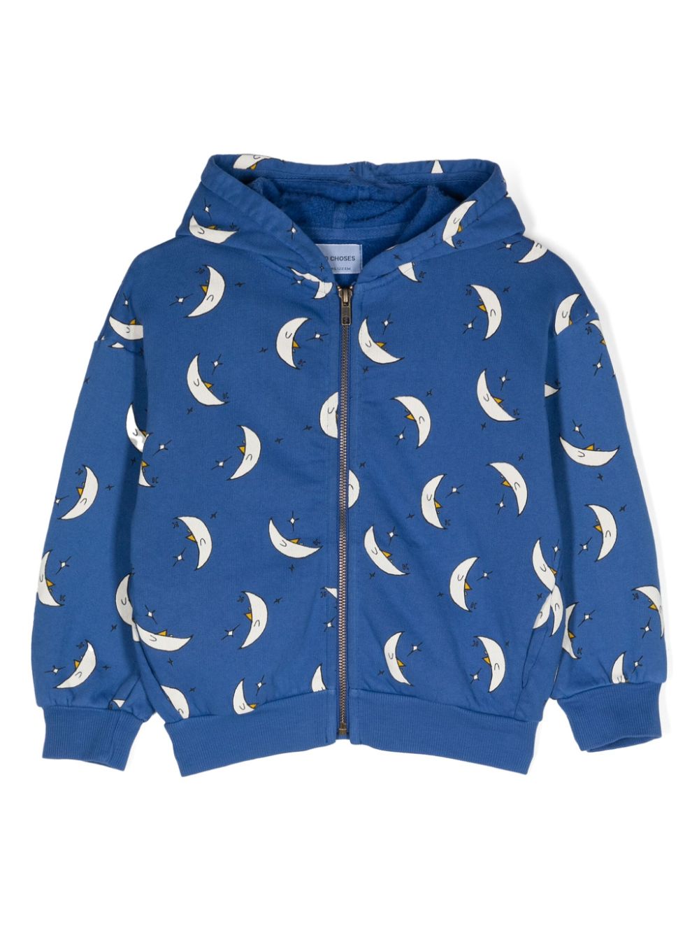 Felpa con cappuccio stampa luna per bambino Bobo Choses blu con due tasche laterali inserite - Rubino Kids