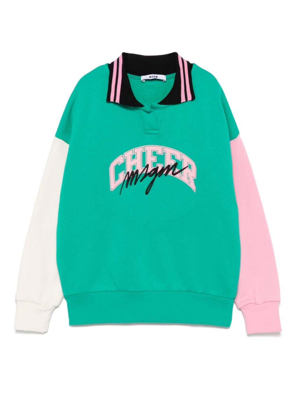 Felpa con design color - block per bambina MSGM Kids verde con scollo con spacco - Rubino Kids