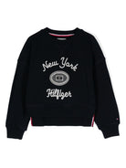 Felpa con logo per bambina Tommy Hilfiger Junior blu con trama jersey - Rubino Kids