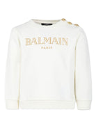 Felpa con ricamo per bambina Balmain Kids bianco con bottoni color oro - Rubino Kids