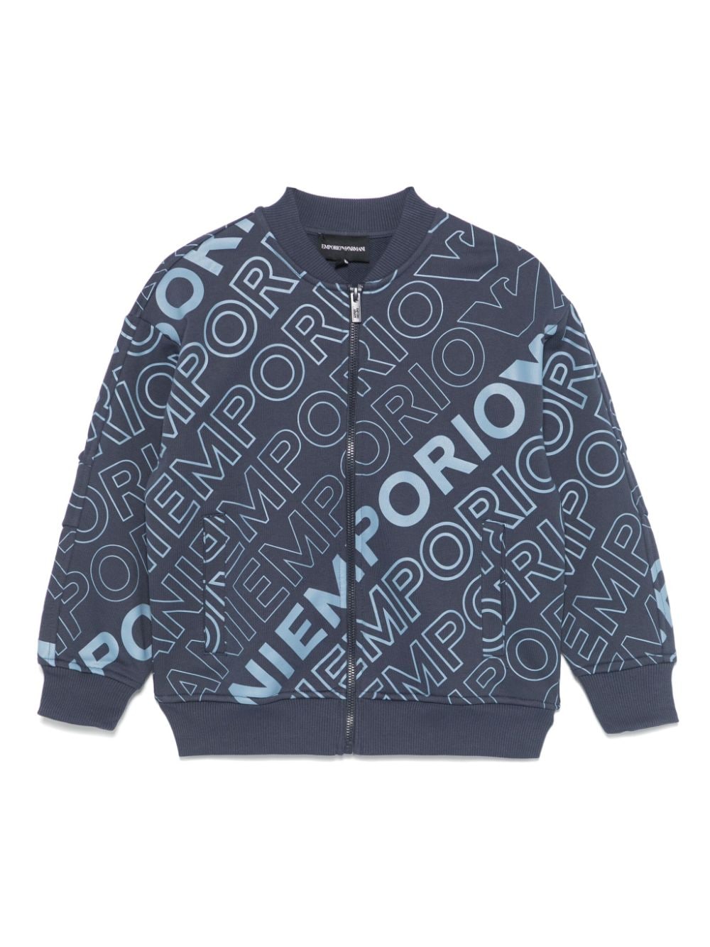 Felpa con stampa logo per bambino Emporio Armani Kids blu con orlo a coste - Rubino Kids